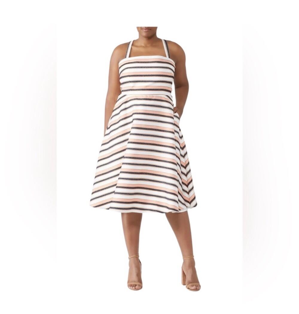 ANTHROPOLOGIE Hutch Tiffany Striped Square Neck Side A Line Mini Dress Size 14